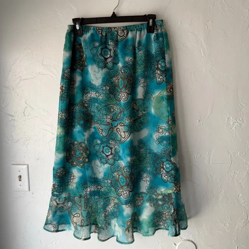 Christopher & Banks Y2k Size Small Green Blue Hippie Peasant Fairy‎ Midi Skirt